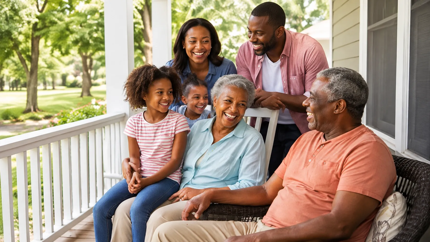 A multigenerational family spending time together on their porch